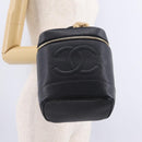 CHANEL Vanity Hand Bag Caviar Skin Black Gold CC Auth BA15842V-25