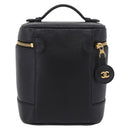 CHANEL Vanity Hand Bag Caviar Skin Black Gold CC Auth BA15842V-4