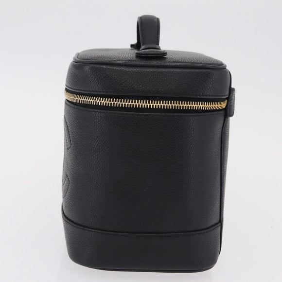 CHANEL Vanity Hand Bag Caviar Skin Black Gold CC Auth BA15842V