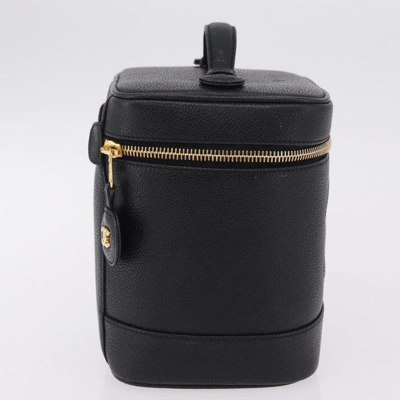 CHANEL Vanity Hand Bag Caviar Skin Black Gold CC Auth BA15842V