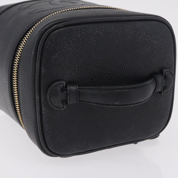 CHANEL Vanity Hand Bag Caviar Skin Black Gold CC Auth BA15842V