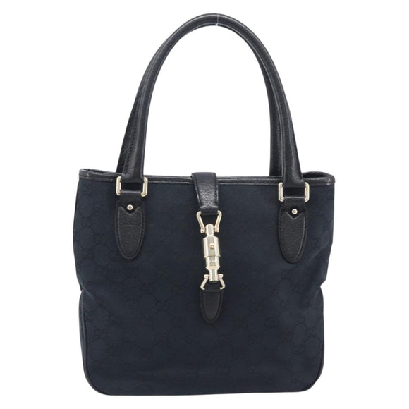 GUCCI GG Canvas Jackie Hand Bag Black Gold 145817 Auth BA15843V
