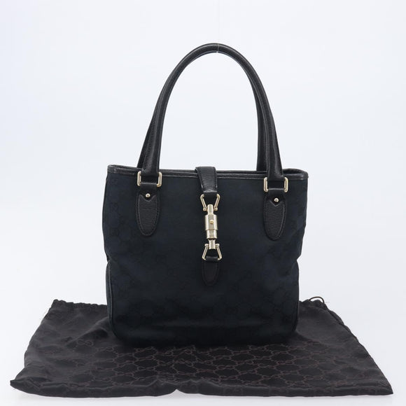 GUCCI GG Canvas Jackie Hand Bag Black Gold 145817 Auth BA15843V