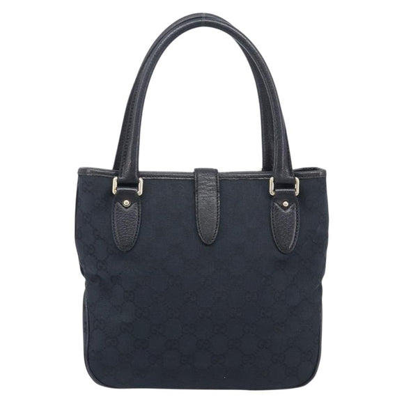 GUCCI GG Canvas Jackie Hand Bag Black Gold 145817 Auth BA15843V