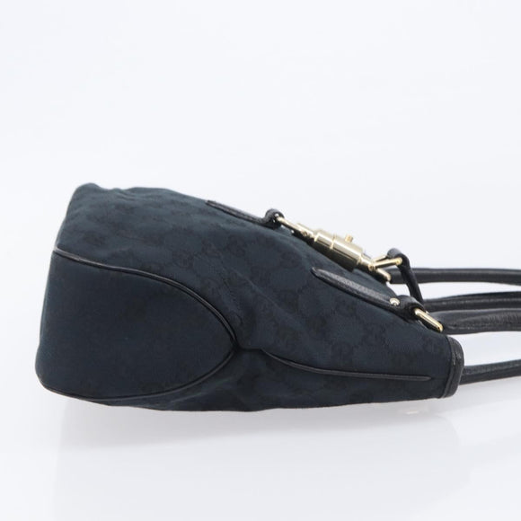 GUCCI GG Canvas Jackie Hand Bag Black Gold 145817 Auth BA15843V