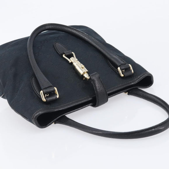 GUCCI GG Canvas Jackie Hand Bag Black Gold 145817 Auth BA15843V