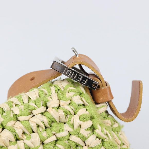 FENDI Mamma Baguette Shoulder Bag straw Green Silver Auth BA15846SAV