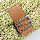 FENDI Mamma Baguette Shoulder Bag straw Green Silver Auth BA15846SAV-16