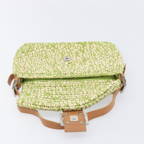 FENDI Mamma Baguette Shoulder Bag straw Green Silver Auth BA15846SAV