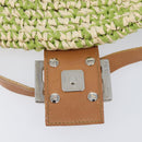 FENDI Mamma Baguette Shoulder Bag straw Green Silver Auth BA15846SAV-18