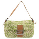 FENDI Mamma Baguette Shoulder Bag straw Green Silver Auth BA15846SAV-2