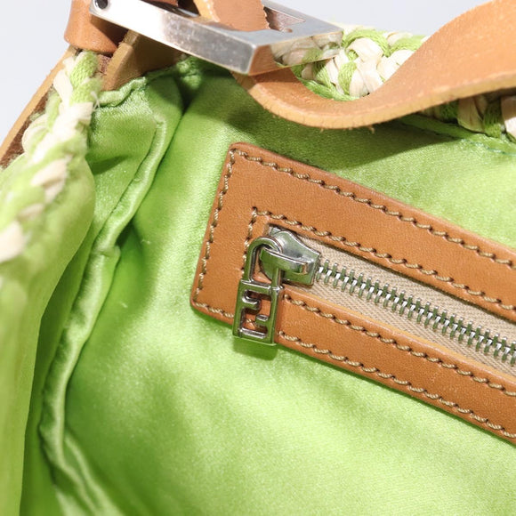 FENDI Mamma Baguette Shoulder Bag straw Green Silver Auth BA15846SAV