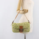 FENDI Mamma Baguette Shoulder Bag straw Green Silver Auth BA15846SAV-26