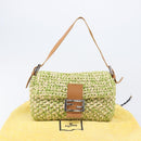 FENDI Mamma Baguette Shoulder Bag straw Green Silver Auth BA15846SAV-27