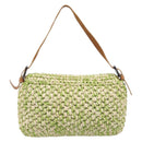 FENDI Mamma Baguette Shoulder Bag straw Green Silver Auth BA15846SAV-3