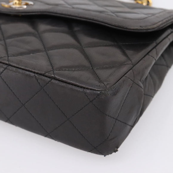 CHANEL Matelasse Chain Shoulder Bag Lamb Skin Black Gold CC Auth BA15847V