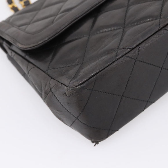 CHANEL Matelasse Chain Shoulder Bag Lamb Skin Black Gold CC Auth BA15847V