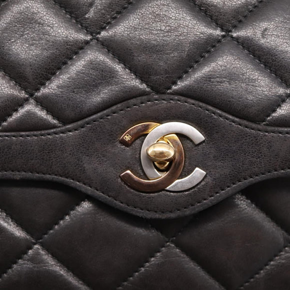 CHANEL Matelasse Chain Shoulder Bag Lamb Skin Black Gold CC Auth BA15847V