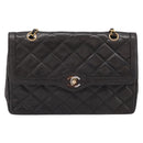 CHANEL Matelasse Chain Shoulder Bag Lamb Skin Black Gold CC Auth BA15847V-2