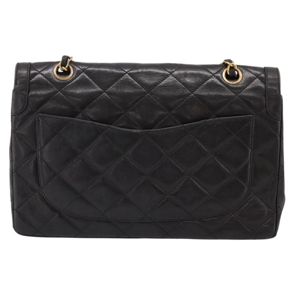CHANEL Matelasse Chain Shoulder Bag Lamb Skin Black Gold CC Auth BA15847V