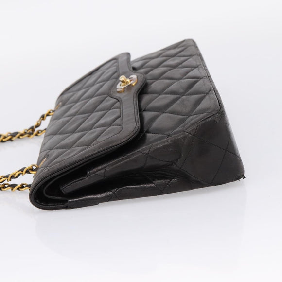CHANEL Matelasse Chain Shoulder Bag Lamb Skin Black Gold CC Auth BA15847V