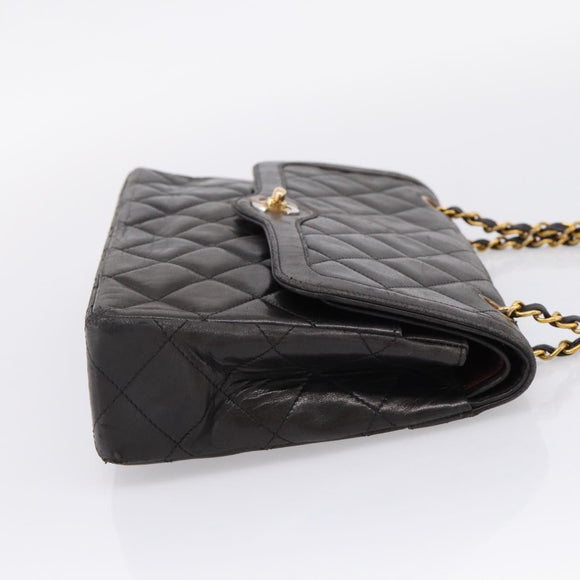 CHANEL Matelasse Chain Shoulder Bag Lamb Skin Black Gold CC Auth BA15847V