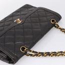 CHANEL Matelasse Chain Shoulder Bag Lamb Skin Black Gold CC Auth BA15847V-6