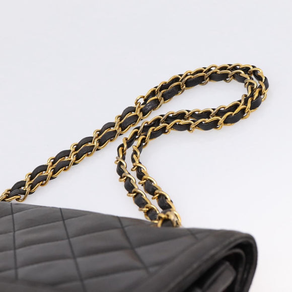 CHANEL Matelasse Chain Shoulder Bag Lamb Skin Black Gold CC Auth BA15847V