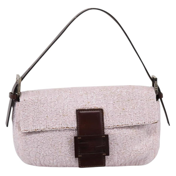 FENDI Mamma Baguette Shoulder Bag Beads Pink Silver Auth BA15851SAV