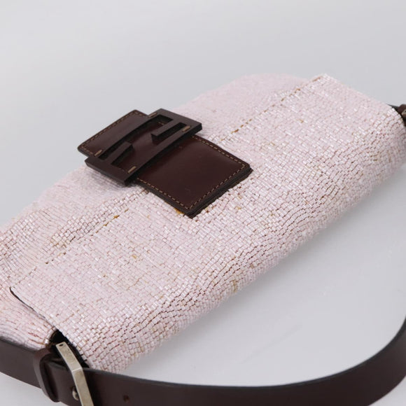 FENDI Mamma Baguette Shoulder Bag Beads Pink Silver Auth BA15851SAV