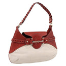 GUCCI Horsebit Shoulder Bag Canvas Ivory Gold 137592 Auth BA15852A-1