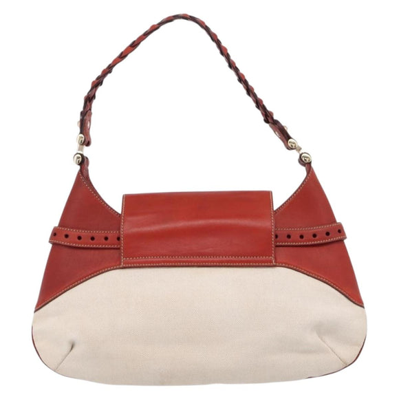 GUCCI Horsebit Shoulder Bag Canvas Ivory Gold 137592 Auth BA15852A