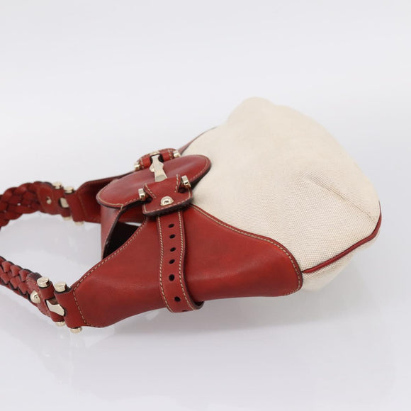 GUCCI Horsebit Shoulder Bag Canvas Ivory Gold 137592 Auth BA15852A