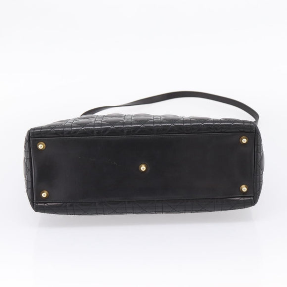Christian Dior Canage Lady Dior Hand Bag Lamb Skin 2way Black Gold Auth BA15853A