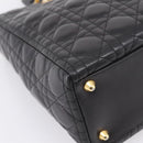 Christian Dior Canage Lady Dior Hand Bag Lamb Skin 2way Black Gold Auth BA15853A-13
