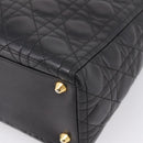Christian Dior Canage Lady Dior Hand Bag Lamb Skin 2way Black Gold Auth BA15853A-14
