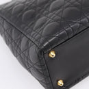Christian Dior Canage Lady Dior Hand Bag Lamb Skin 2way Black Gold Auth BA15853A-15