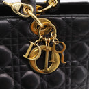 Christian Dior Canage Lady Dior Hand Bag Lamb Skin 2way Black Gold Auth BA15853A-16