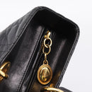 Christian Dior Canage Lady Dior Hand Bag Lamb Skin 2way Black Gold Auth BA15853A-17