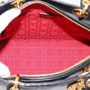 Christian Dior Canage Lady Dior Hand Bag Lamb Skin 2way Black Gold Auth BA15853A-19