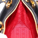 Christian Dior Canage Lady Dior Hand Bag Lamb Skin 2way Black Gold Auth BA15853A-20