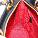 Christian Dior Canage Lady Dior Hand Bag Lamb Skin 2way Black Gold Auth BA15853A-21