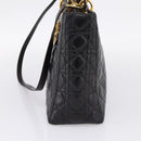 Christian Dior Canage Lady Dior Hand Bag Lamb Skin 2way Black Gold Auth BA15853A-5