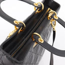 Christian Dior Canage Lady Dior Hand Bag Lamb Skin 2way Black Gold Auth BA15853A-6