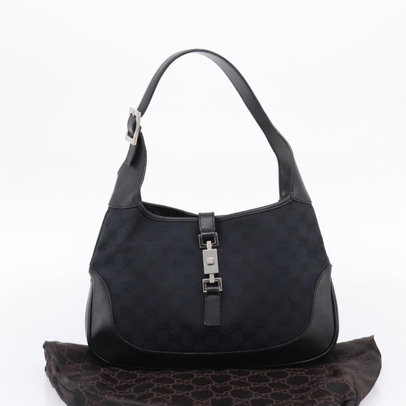 GUCCI GG Canvas Shoulder Bag Black Silver 001 3306 Auth BA15854V