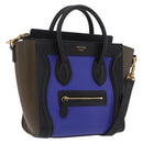 CELINE Luggage Nano Hand Bag Leather 2way Blue Gold Auth BA15855M-1