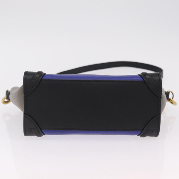 CELINE Luggage Nano Hand Bag Leather 2way Blue Gold Auth BA15855M