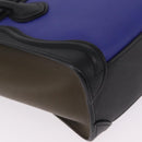 CELINE Luggage Nano Hand Bag Leather 2way Blue Gold Auth BA15855M-18