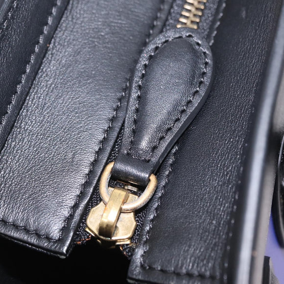 CELINE Luggage Nano Hand Bag Leather 2way Blue Gold Auth BA15855M
