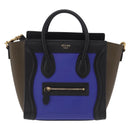 CELINE Luggage Nano Hand Bag Leather 2way Blue Gold Auth BA15855M-13